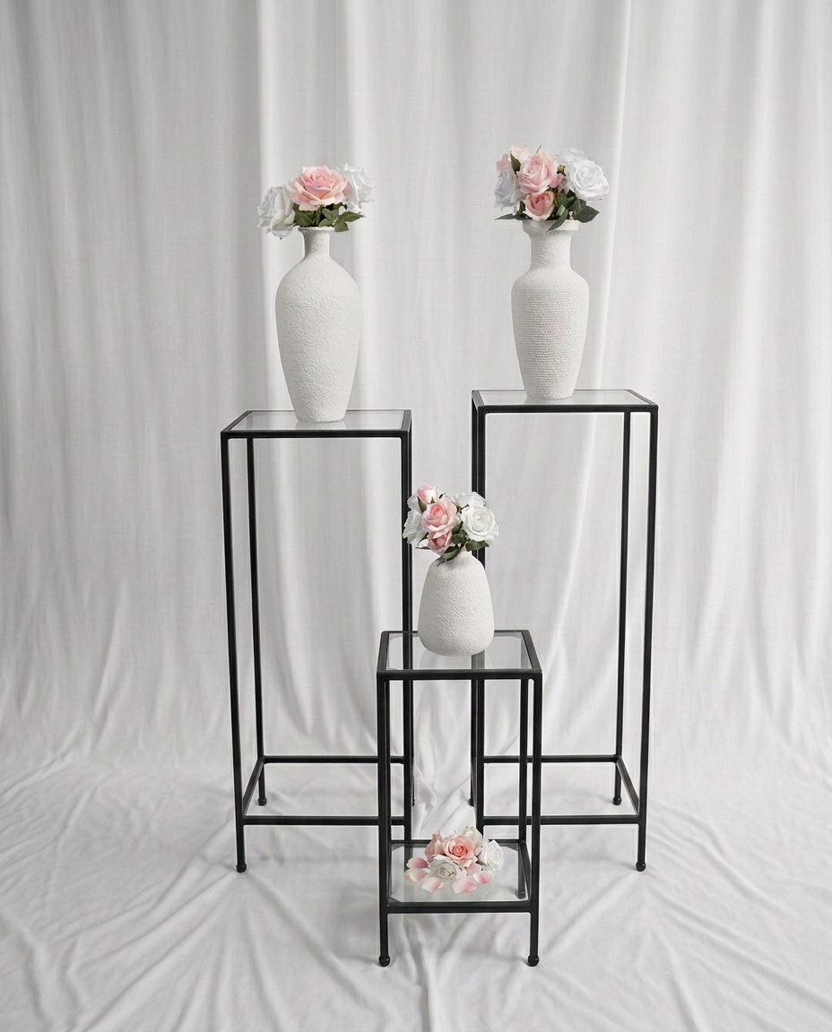 Tall Metal and Glass Display Plinth Set