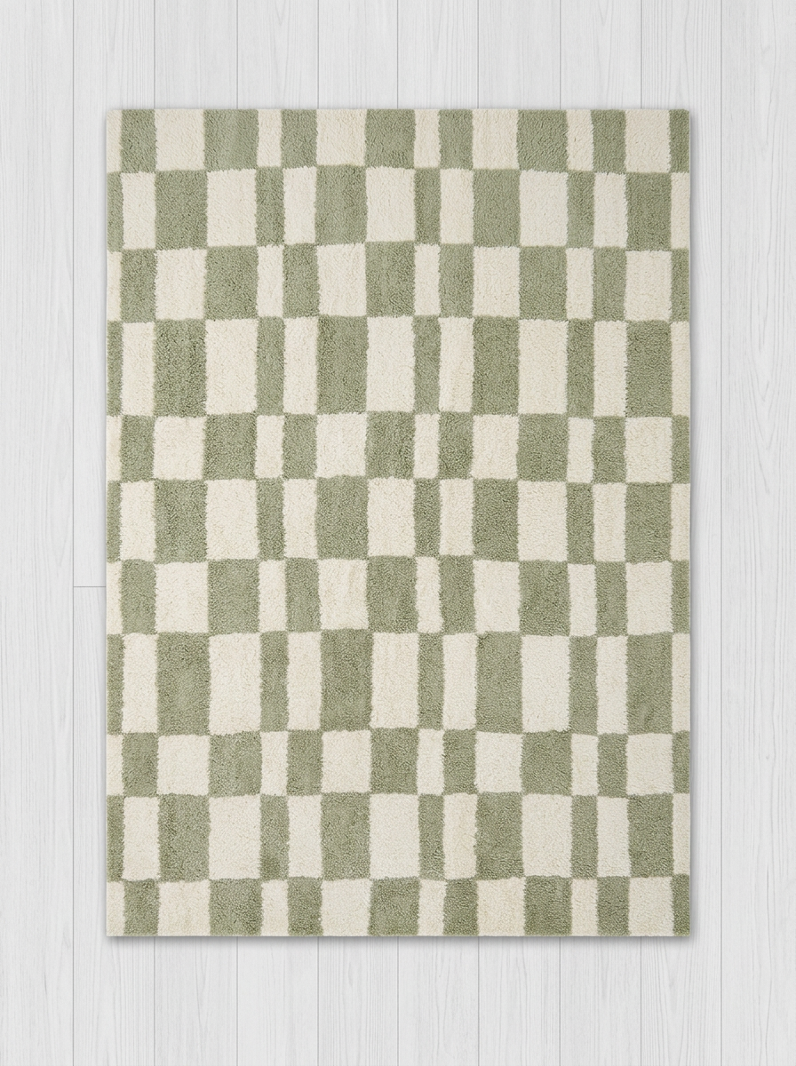 Sage Checkerboard Shag Rug